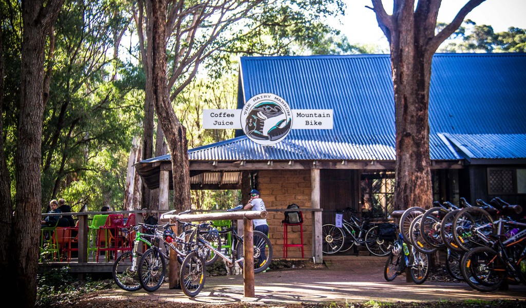 Bike hire shop, The Hairy Marron, nestled in the forest on the banks of the Margaret River.